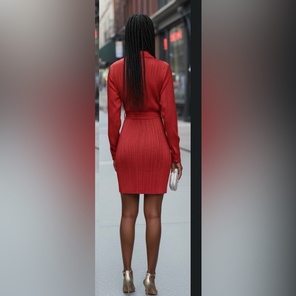 Elegant Red Ribbed Mini Dress
